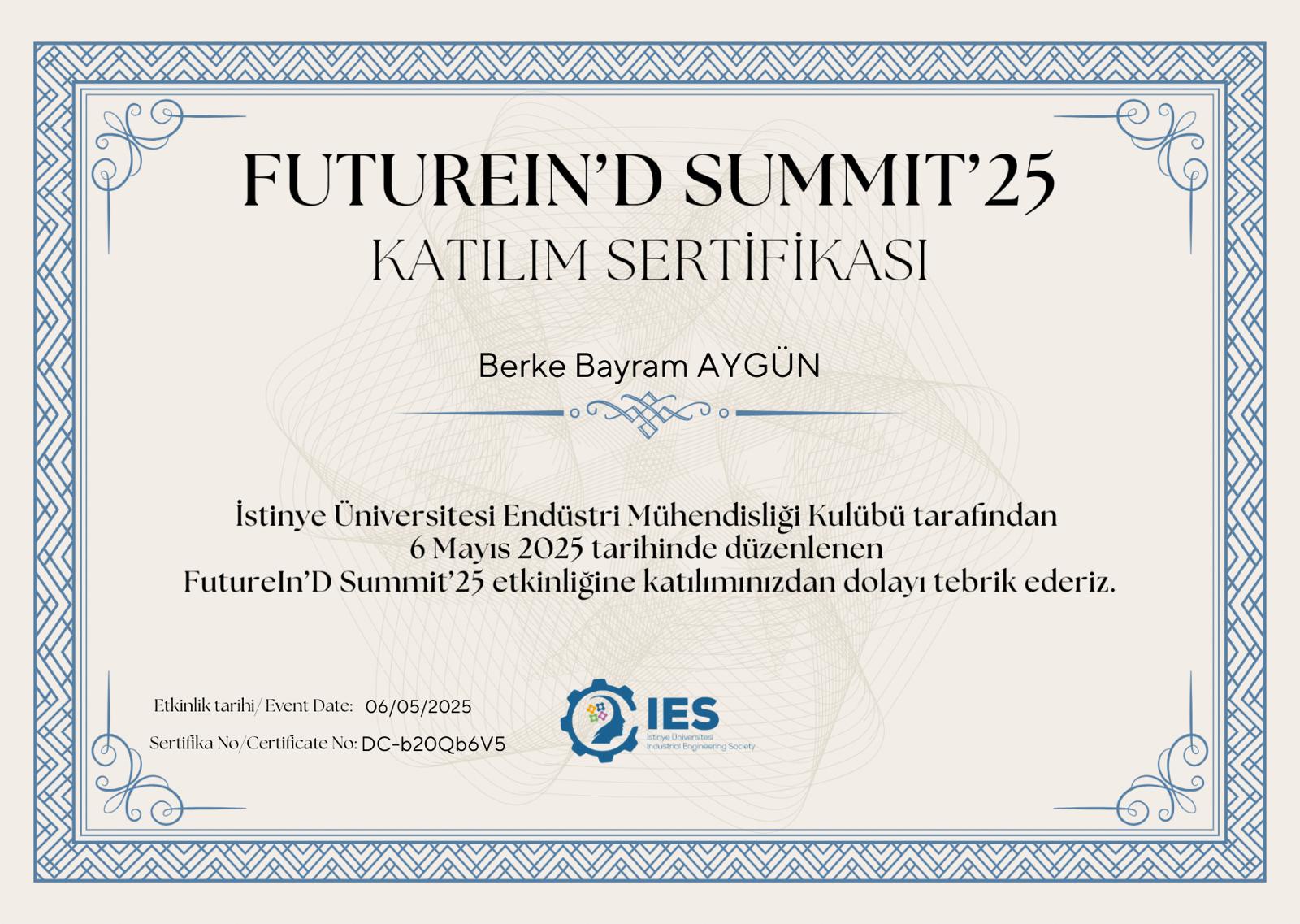 FutureIN'D sertifikası